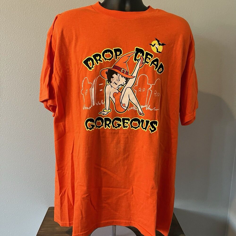 Vintage 2000s Betty Boop Drop Dead Gorgeous Halloween Witch Tee Orange Trademark